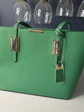 ALDO Emerald Green Structured Tote with Gold Hardware